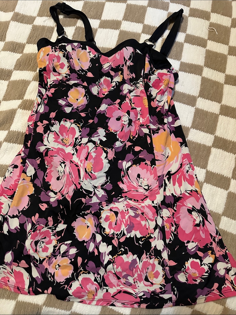 Tropical Escape Black Floral Slip Dress with Pink & Yellow Blooms